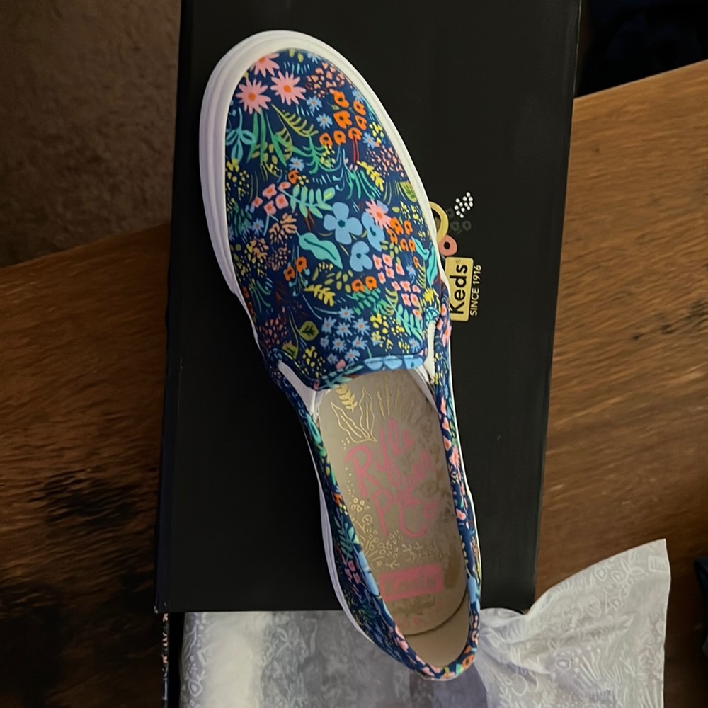 New in box, never worn Keds Rifle Paper Company slip-on sneakers, size 9